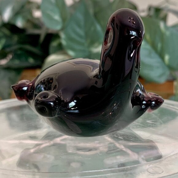 Vintage Art Glass Handblown Turtle Tortoise Paperweight Figurine Purple Burgundy - Picture 7 of 16